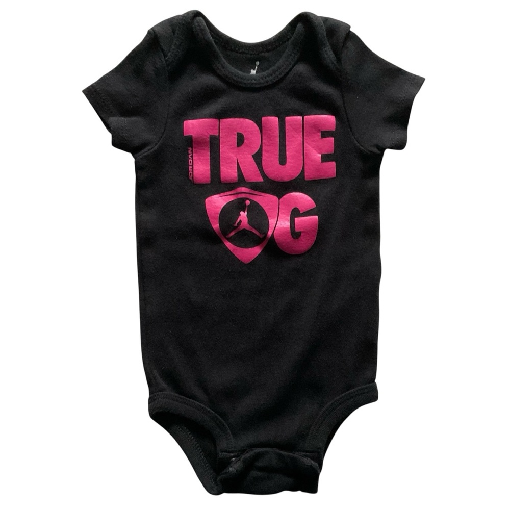 AIR JORDAN True OG Bodysuit Black JUMPMAN Logo Hot Pink One Piece Baby Infant
